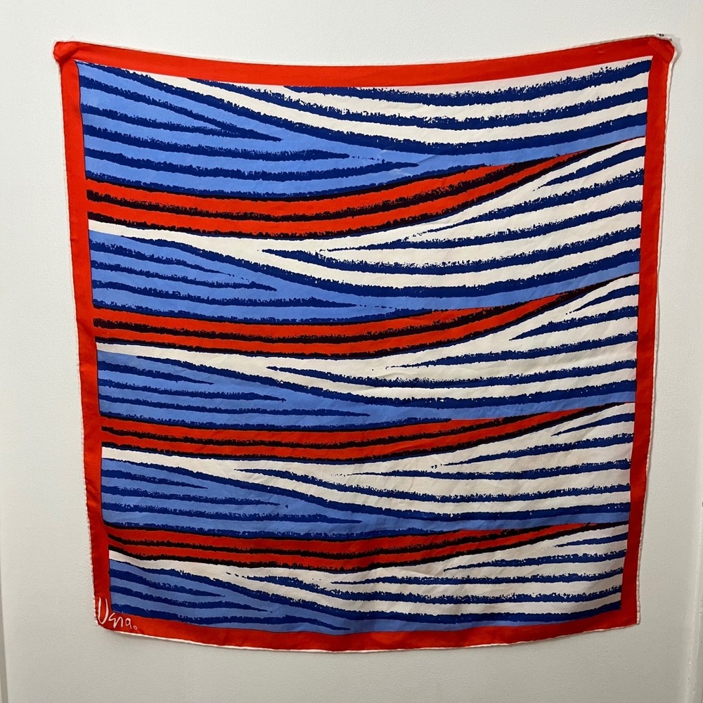 VTG Vera Neumann Hand Rolled Made in Japan Silk Scarf OS Abstract Stripe Mod 70s